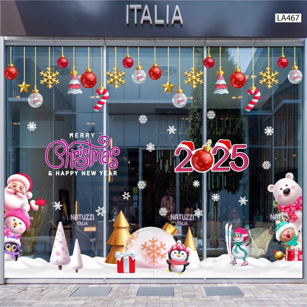 Combo Decal Trang Trí Noel Ông Già Noel, Gấu Trắng Và Những Người Bạn