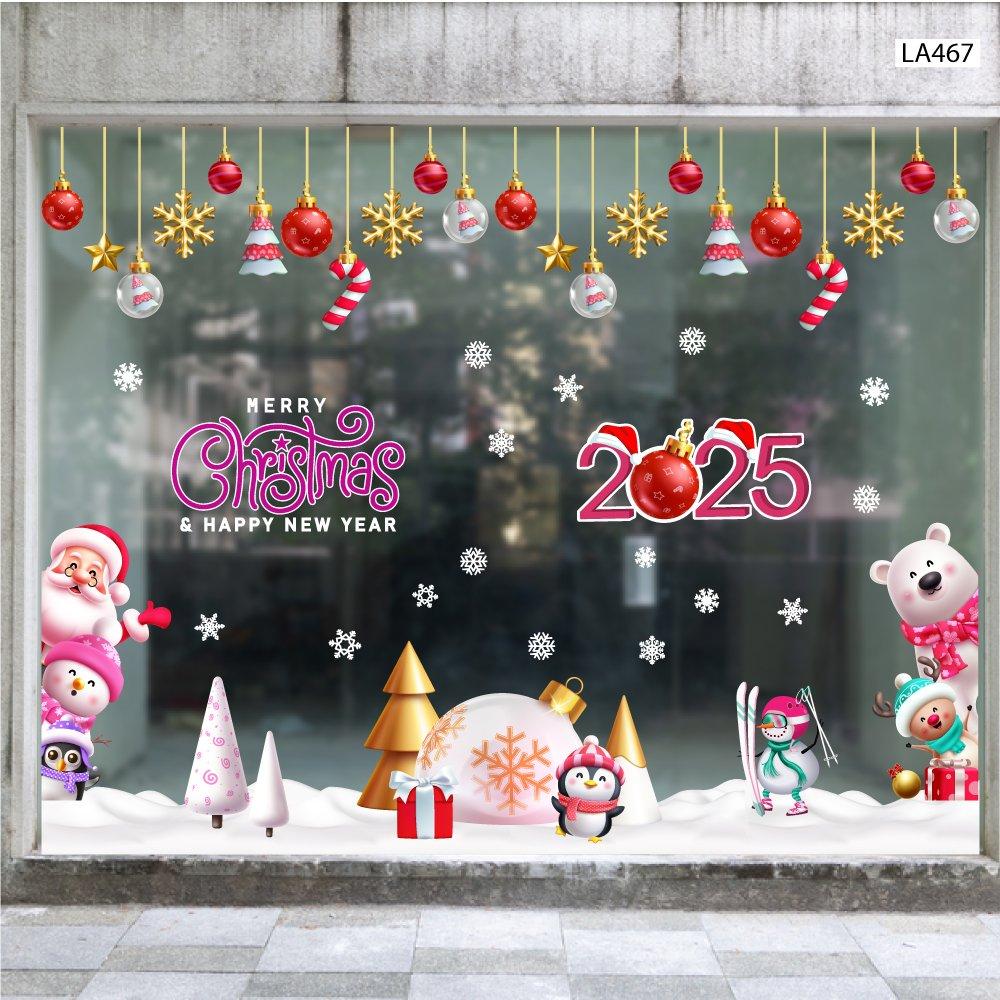 Combo Decal Trang Trí Noel Ông Già Noel, Gấu Trắng Và Những Người Bạn