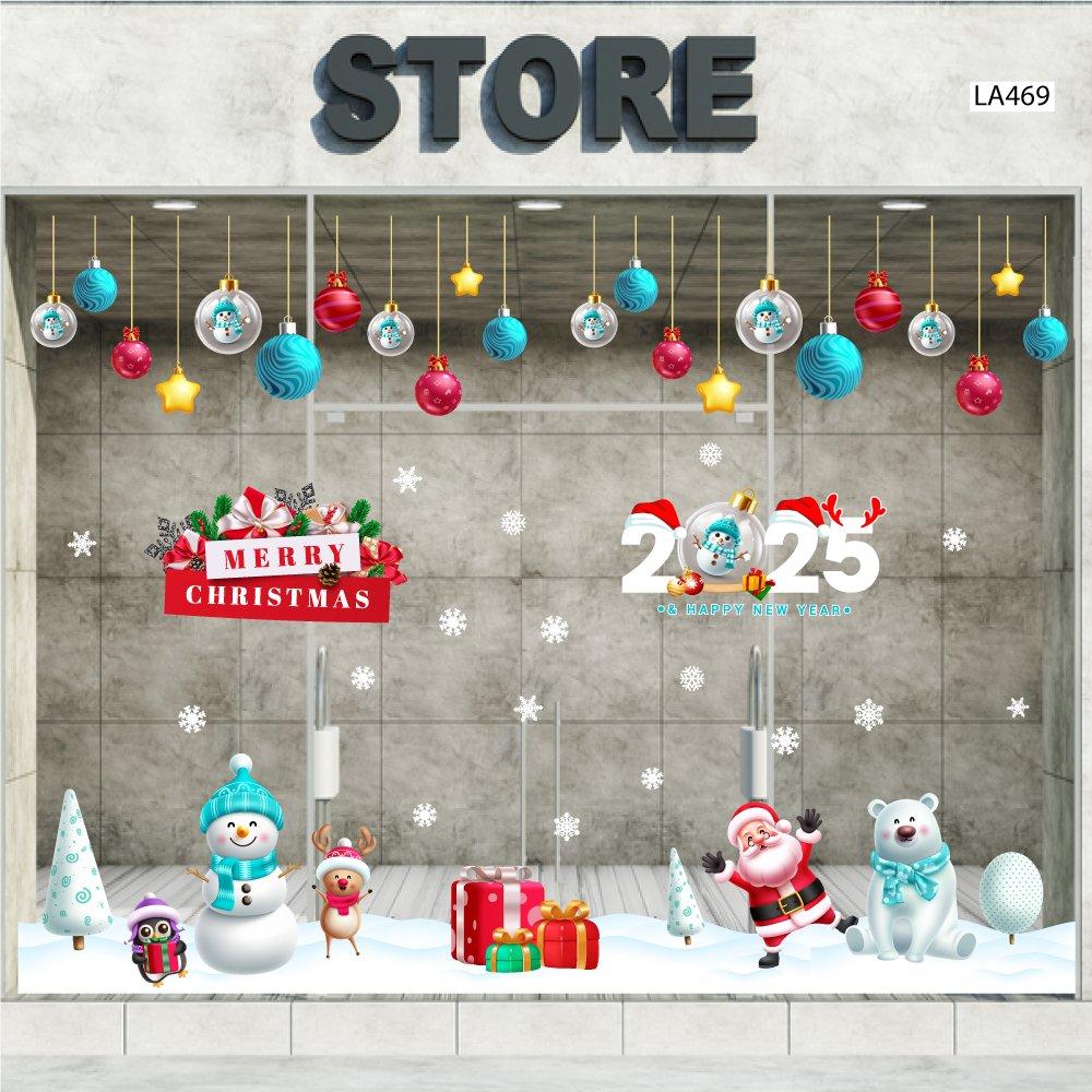 Combo Decal Trang Trí Noel Merry Chistmas Gấu Trắng Và Ông Già Noel Vui Nhộn