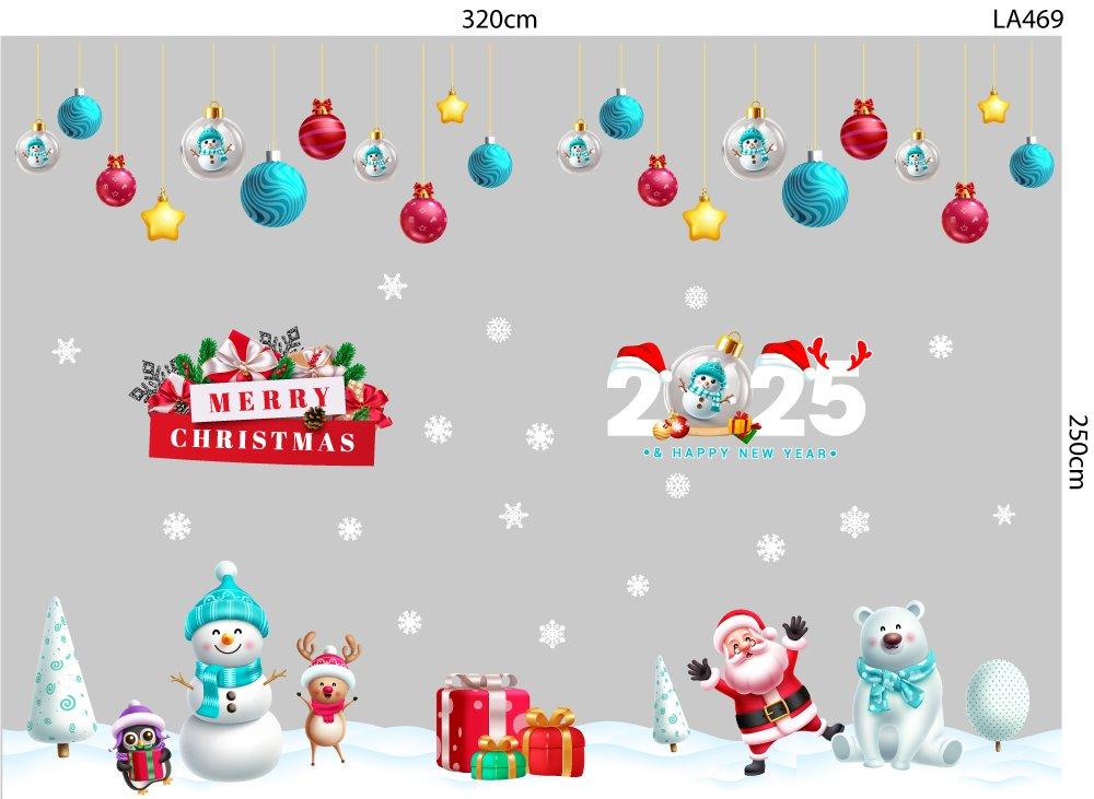 Combo Decal Trang Trí Noel Merry Chistmas Gấu Trắng Và Ông Già Noel Vui Nhộn