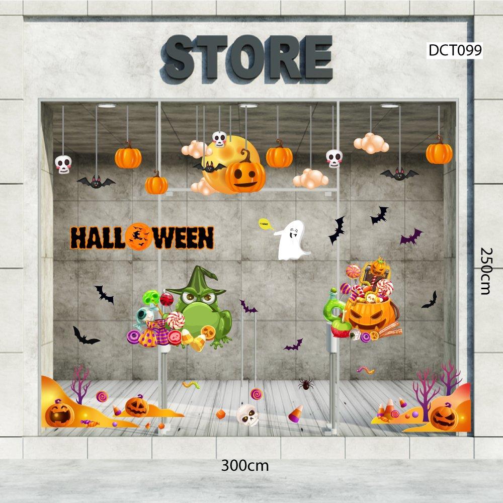 Combo Decal Trang Trí Halloween Bí Ngô Và Ếch Xanh Phát Kẹo