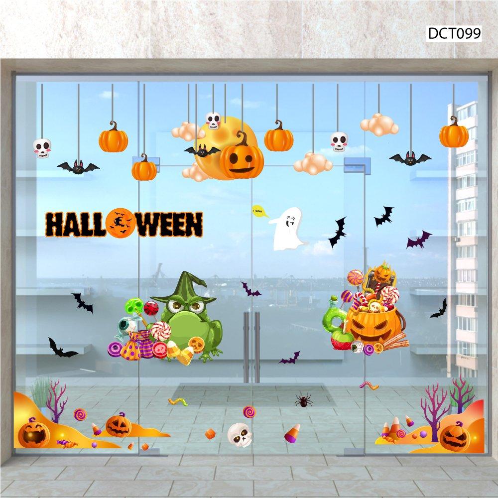 Combo Decal Trang Trí Halloween Bí Ngô Và Ếch Xanh Phát Kẹo