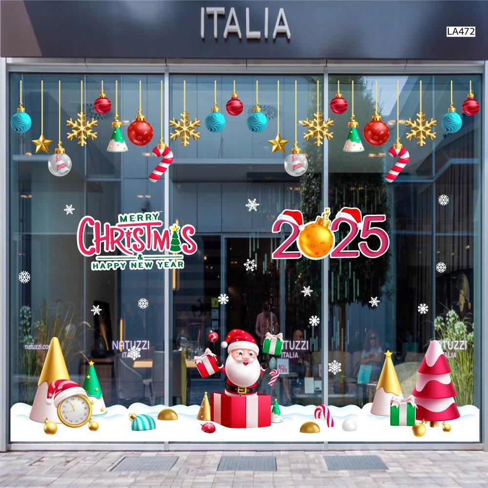 Combo Decal Trang Trí Noel Merry Chistmas Ông Già Noel Và Những Hộp Quà Xinh Xắn