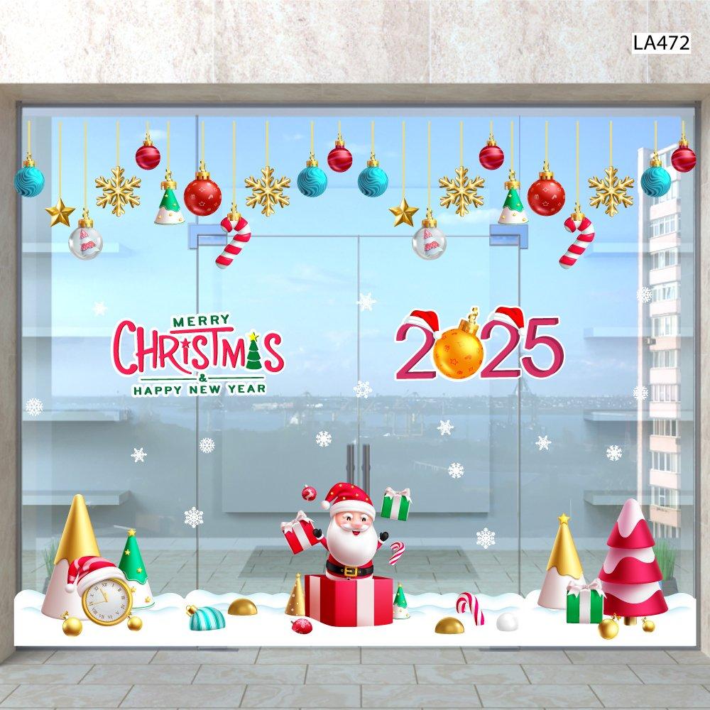 Combo Decal Trang Trí Noel Merry Chistmas Ông Già Noel Và Những Hộp Quà Xinh Xắn