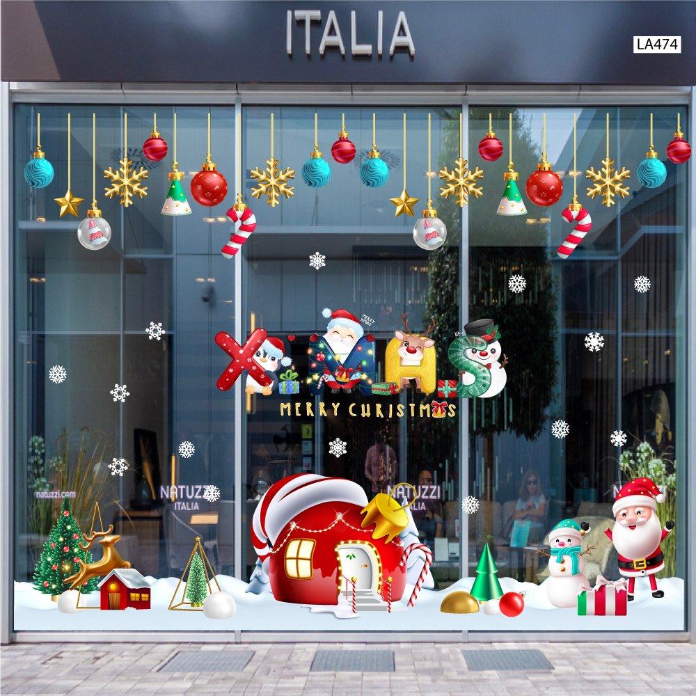 Combo Decal Trang Trí Noel Merry Chistmas Ông Già Noel Và Ngôi Nhà Tuyết Ấm Áp