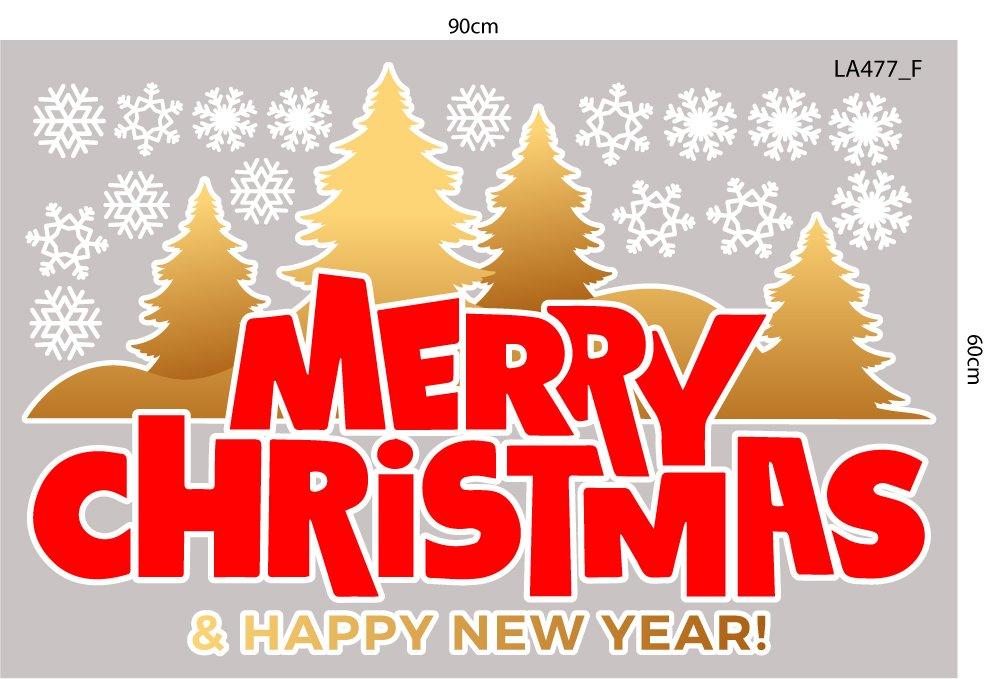 Combo Decal Trang Trí Noel Merry Chistmas Tuần Lộc Vàng Và Hộp Quà Giáng Sinh