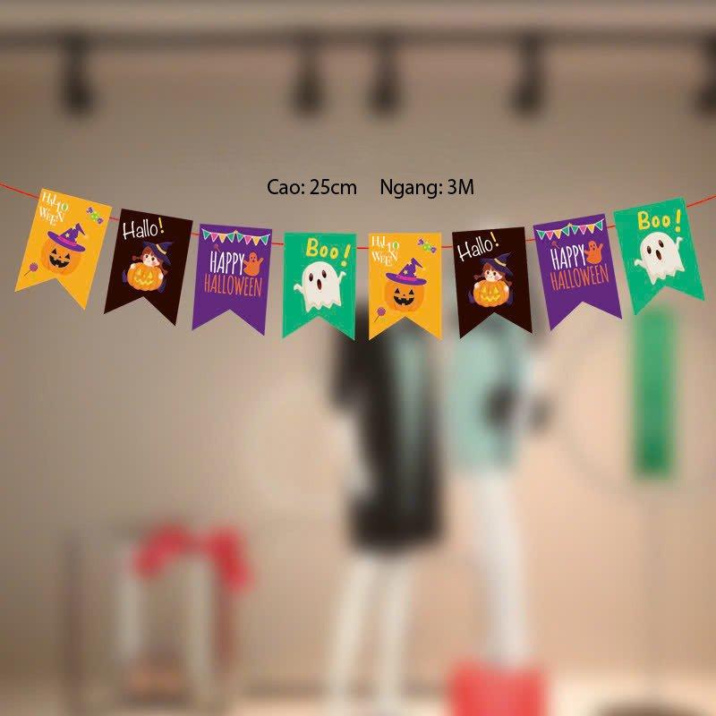 Đồ treo trang trí Halloween Set Dây Treo 8 Hình Lá Cờ Bí Ngô Và Cô Bé Phù Thủy