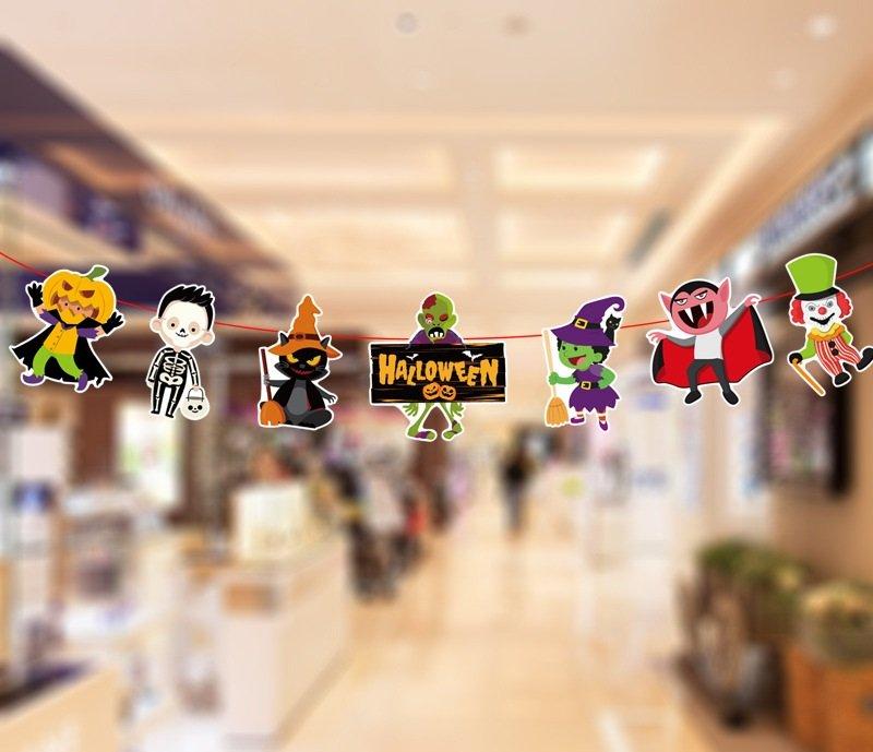 Đồ treo trang trí Halloween Set Dây Treo 7 Hình Bá Tước Dracula Và Xác Sống Vui Nhộn