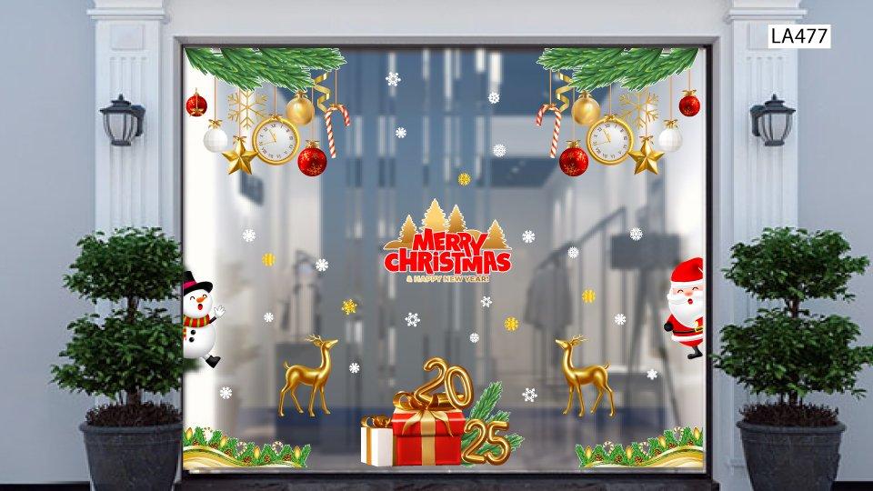 Combo Decal Trang Trí Noel Merry Chistmas Tuần Lộc Vàng Và Hộp Quà Giáng Sinh