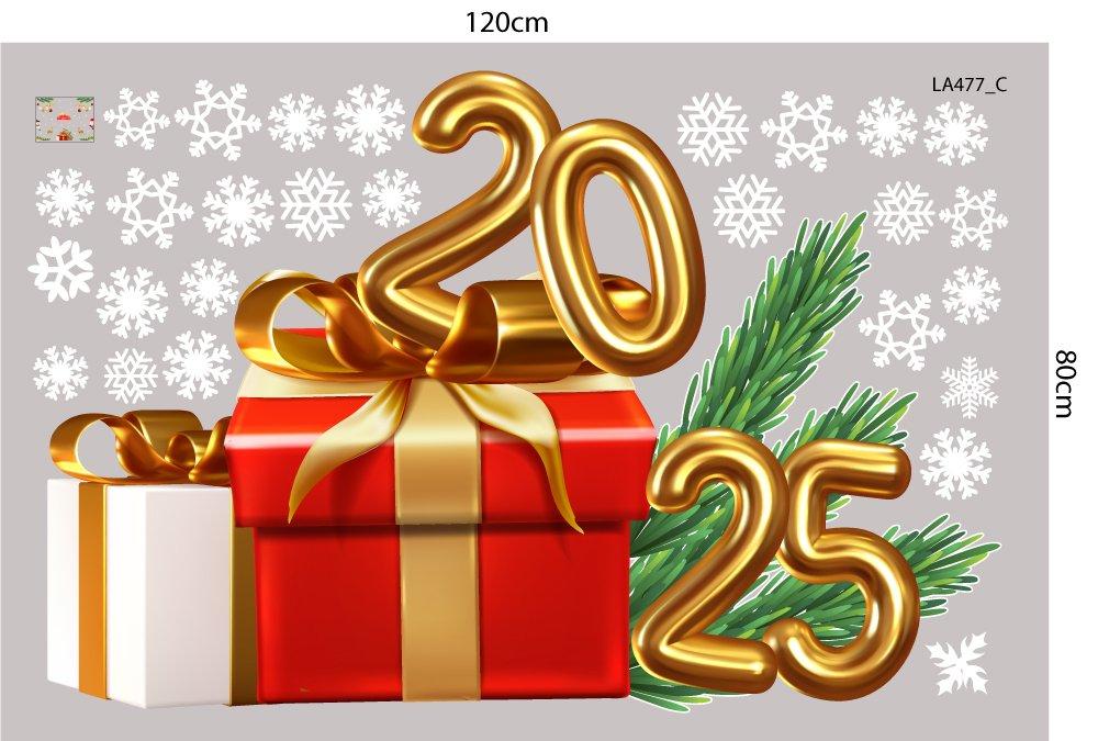 Combo Decal Trang Trí Noel Merry Chistmas Tuần Lộc Vàng Và Hộp Quà Giáng Sinh