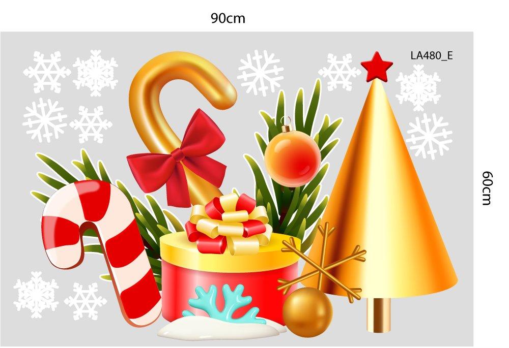 Combo Decal Trang Trí Noel Merry Chistmas Đôi Tuần Lộc Vàng Và Kẹo Giáng Sinh