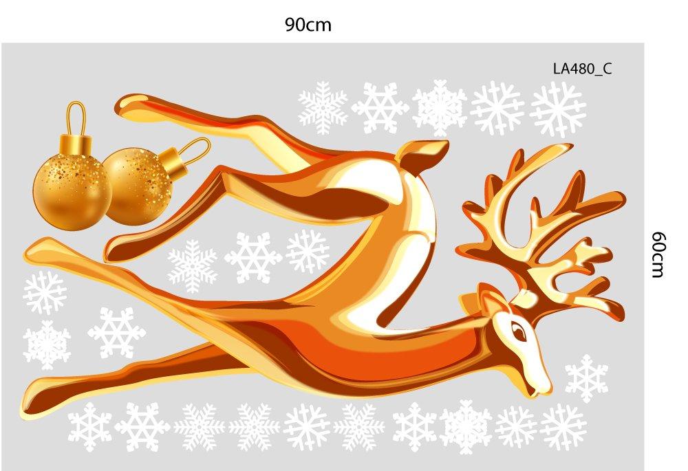 Combo Decal Trang Trí Noel Merry Chistmas Đôi Tuần Lộc Vàng Và Kẹo Giáng Sinh