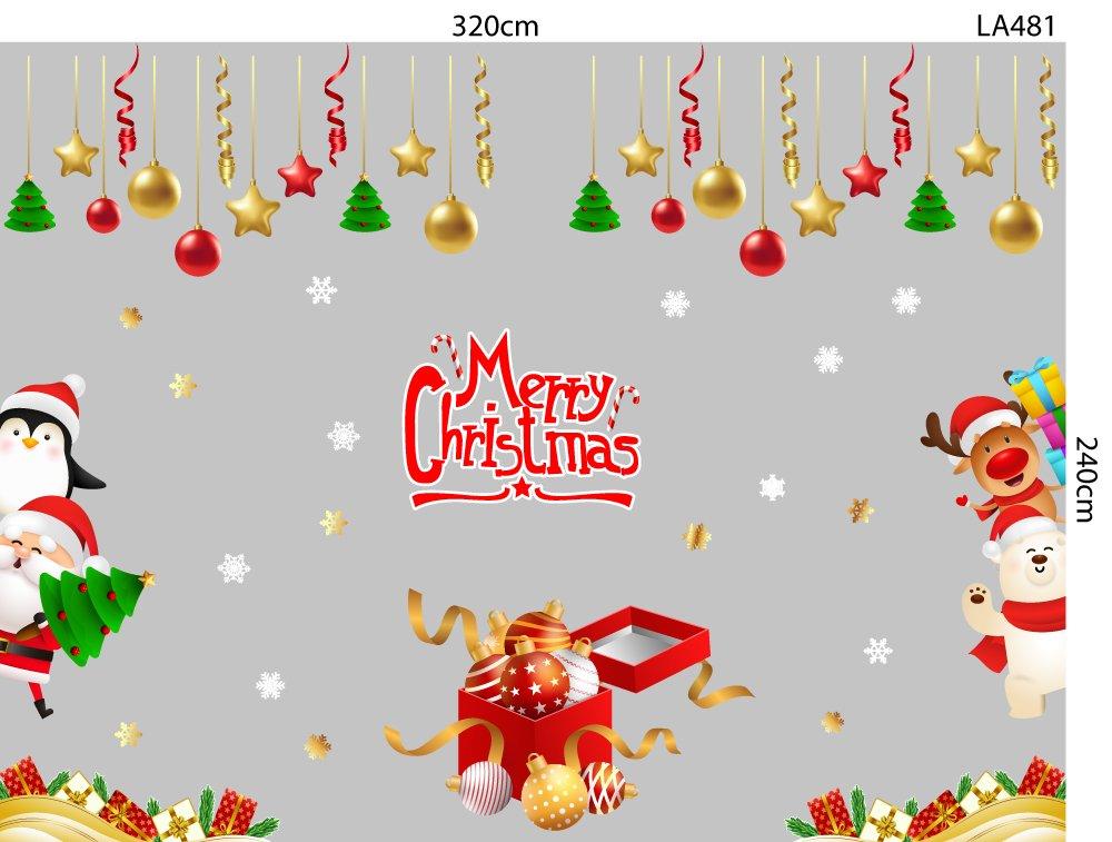 Combo Decal Trang Trí Noel Hộp Quà Quả Châu Lấp Lánh Và Ông Già Noel