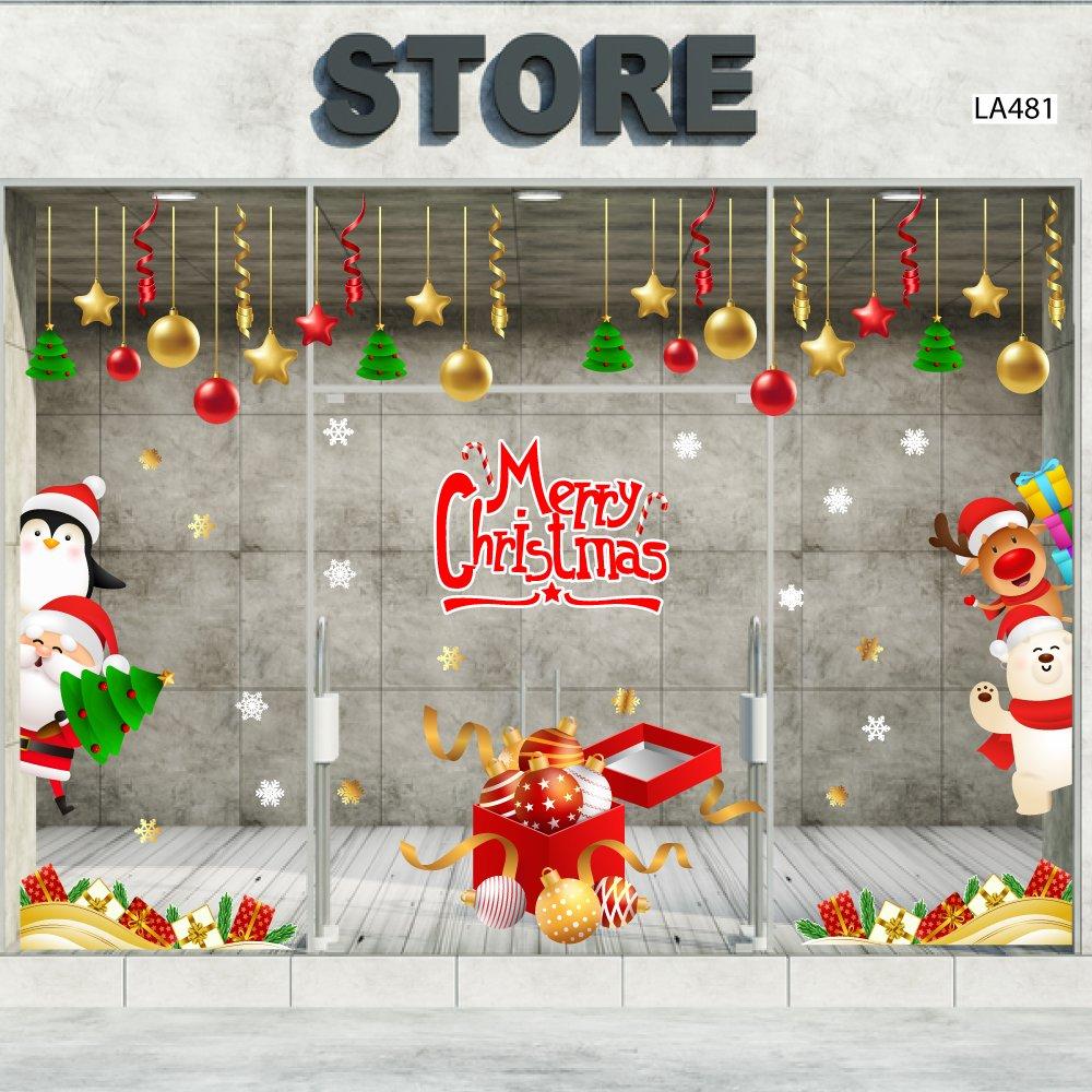 Combo Decal Trang Trí Noel Hộp Quà Quả Châu Lấp Lánh Và Ông Già Noel