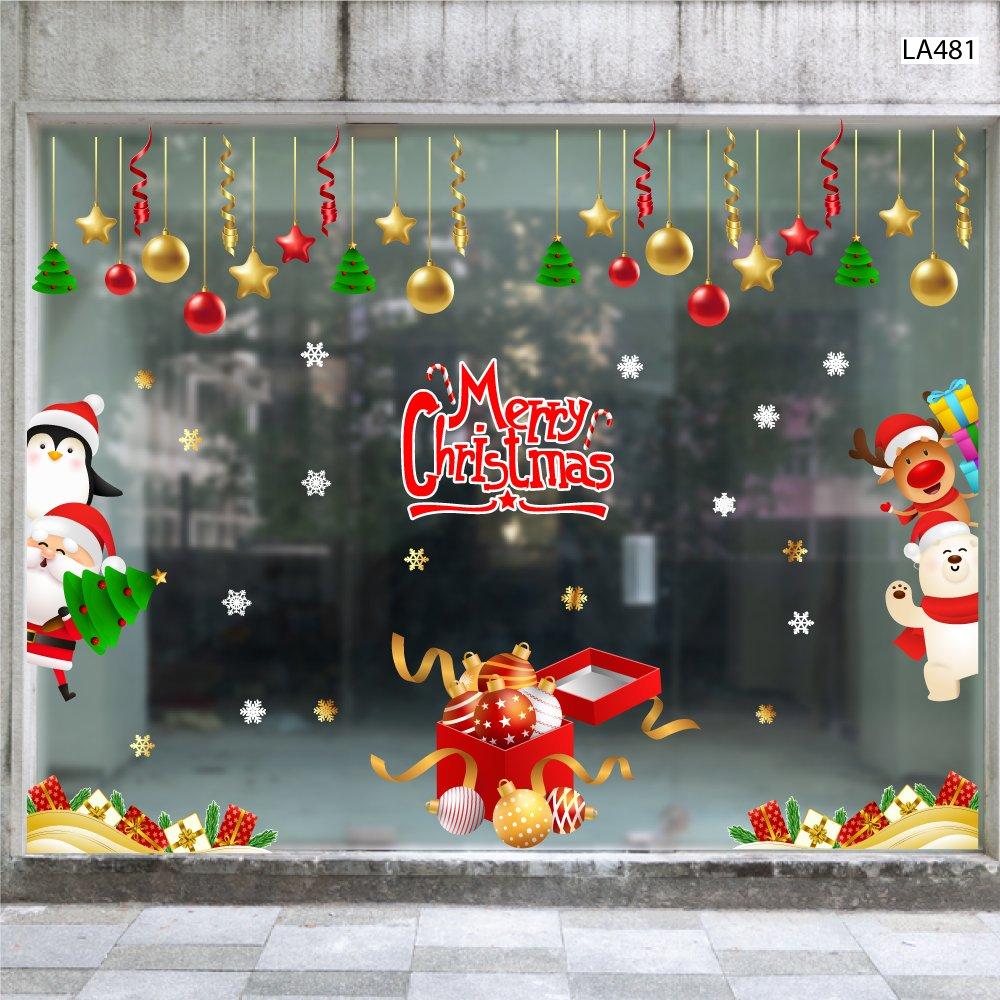 Combo Decal Trang Trí Noel Hộp Quà Quả Châu Lấp Lánh Và Ông Già Noel
