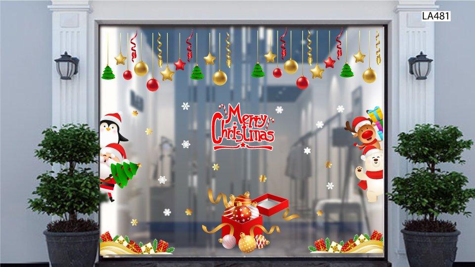 Combo Decal Trang Trí Noel Hộp Quà Quả Châu Lấp Lánh Và Ông Già Noel