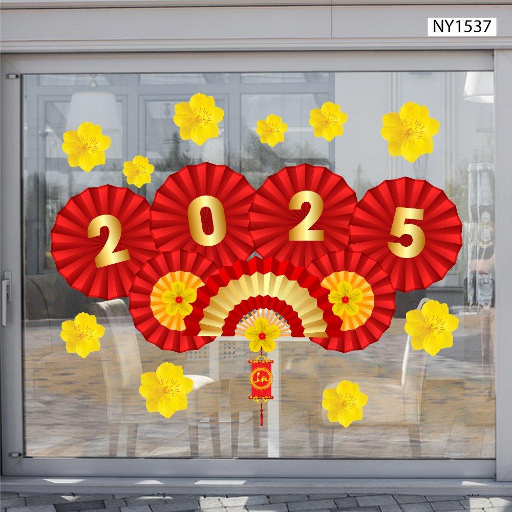 Decal Trang Trí Tết Ất Tỵ 2025 Mẹt Quạt Đỏ Cát Tường