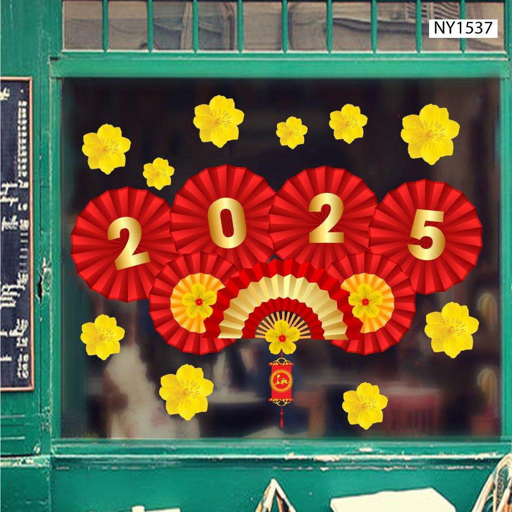 Decal Trang Trí Tết Ất Tỵ 2025 Mẹt Quạt Đỏ Cát Tường