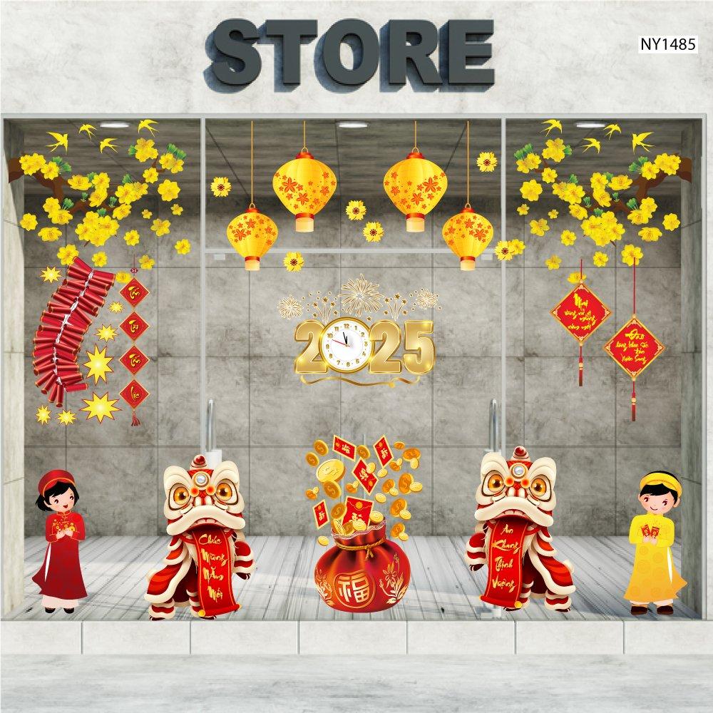 Combo decal trang trí tết múa lân chúc xuân 2025 an khang thịnh vượng