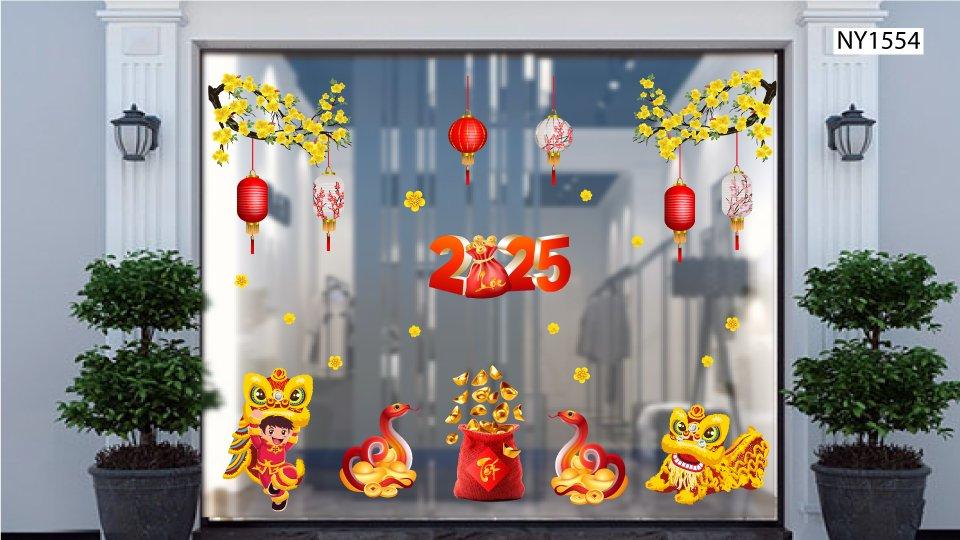 Combo decal trang trí tết múa lân đón xuân Ất Tỵ tài lộc