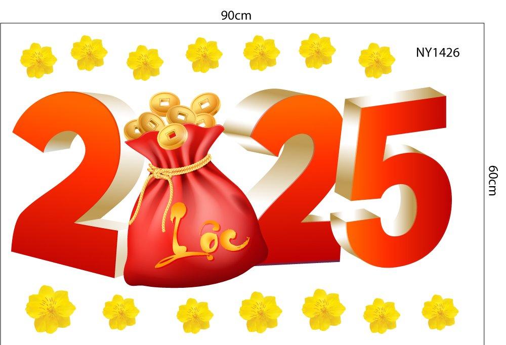 Combo decal trang trí tết múa lân đón xuân Ất Tỵ tài lộc