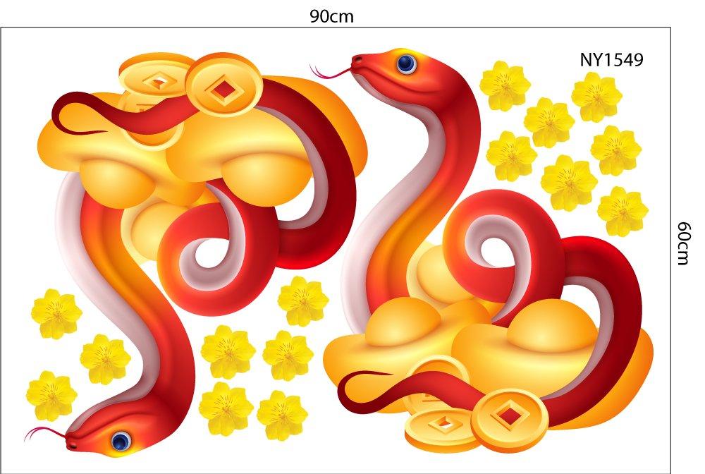 Combo decal trang trí tết múa lân đón xuân Ất Tỵ tài lộc