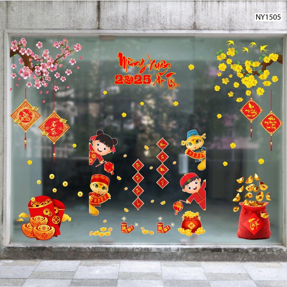 Combo Decal Trang Trí Tết Mừng Xuân Ất Tỵ 2025 Tấn Tài Tấn Lộc Vạn Sự Như Ý