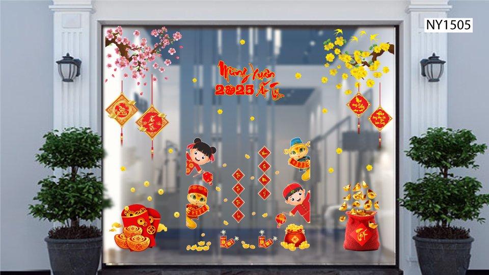 Combo Decal Trang Trí Tết Mừng Xuân Ất Tỵ 2025 Tấn Tài Tấn Lộc Vạn Sự Như Ý