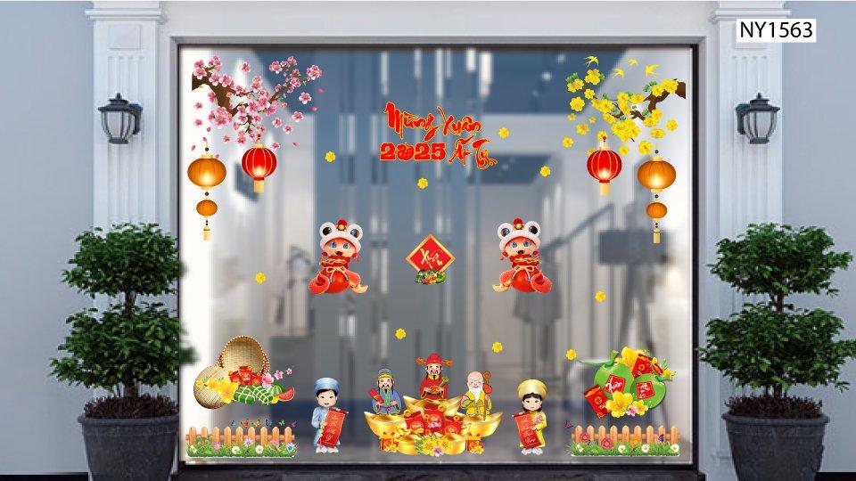 Combo Decal Trang Trí Tết Xuân Ất Tỵ Thần Tài Gõ Cửa 2025