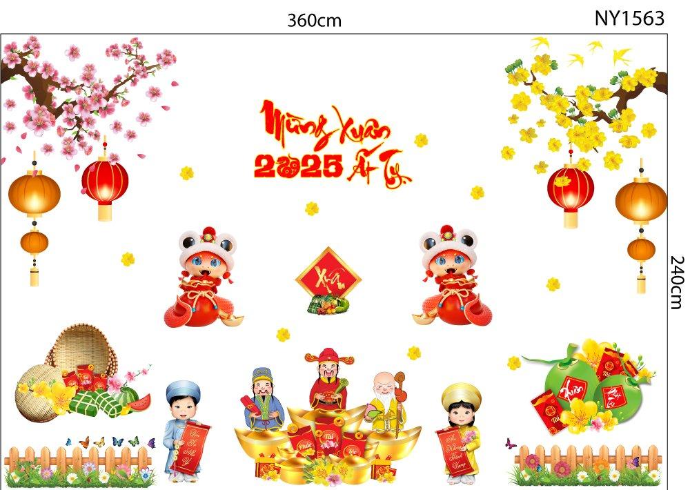 Combo Decal Trang Trí Tết Xuân Ất Tỵ Thần Tài Gõ Cửa 2025