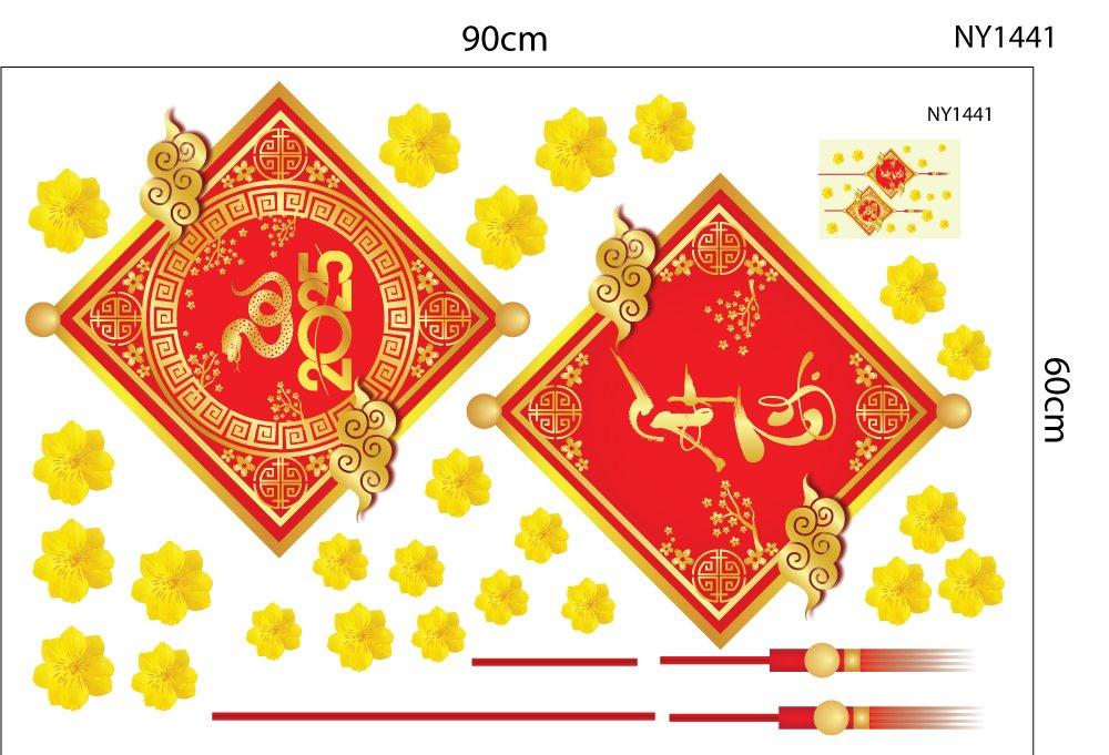 Combo Decal Trang Trí Cửa Kính Ngày Tết Bé Chúc Xuân Ất Tỵ 2025
