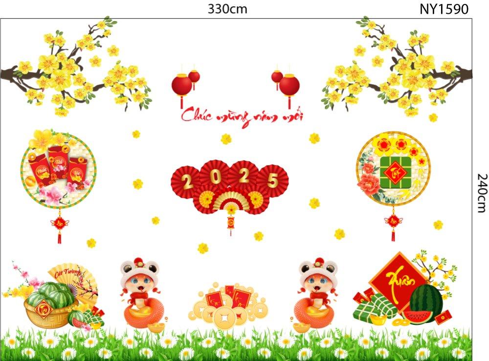 Combo Decal Trang Trí Cửa Kính Chúc Mừng Năm Mới Ất Tỵ 2025