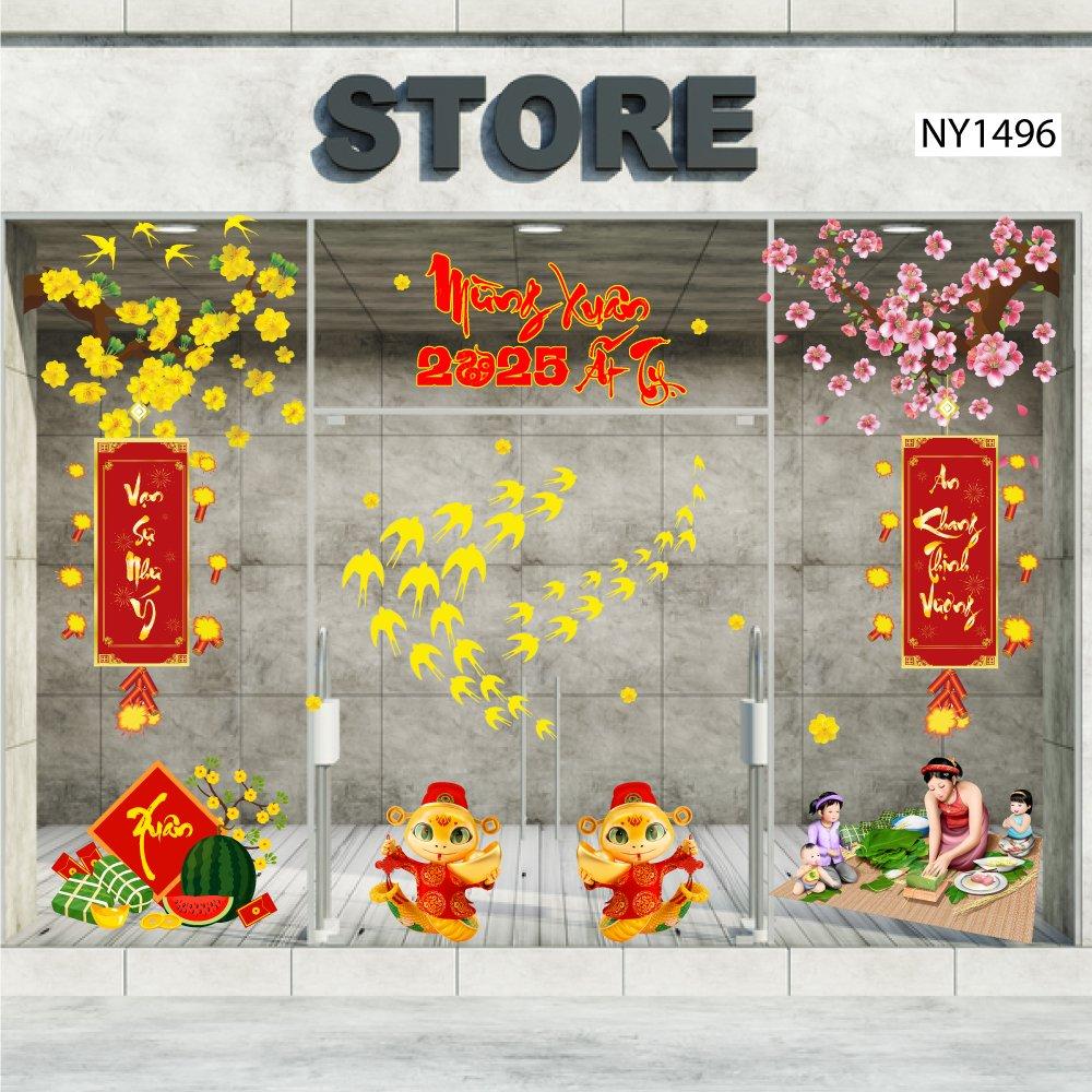 Combo Decal Trang Trí Cửa Kính Ngày Tết Đón Xuân Ất Tỵ 2025