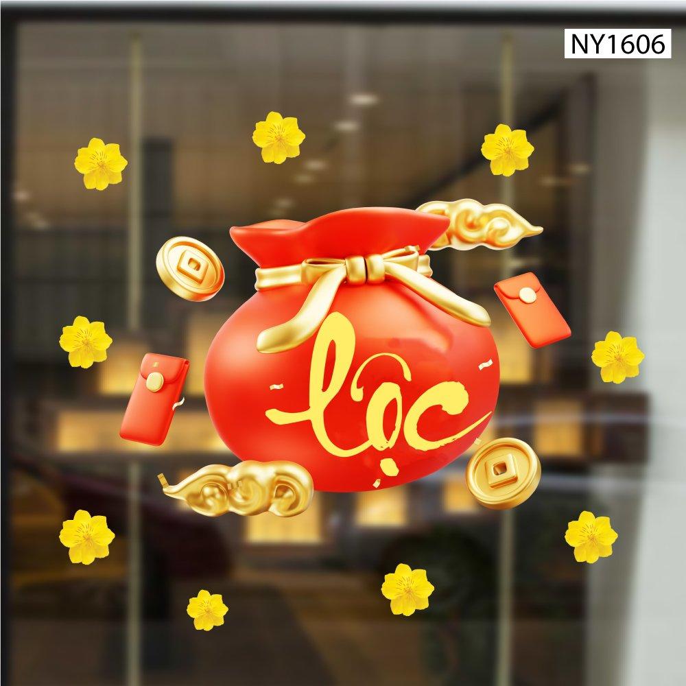 Decal Trang Trí Tết Túi Vàng Tài Lộc Và Lì Xì Đỏ