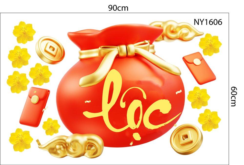 Decal Trang Trí Tết Túi Vàng Tài Lộc Và Lì Xì Đỏ