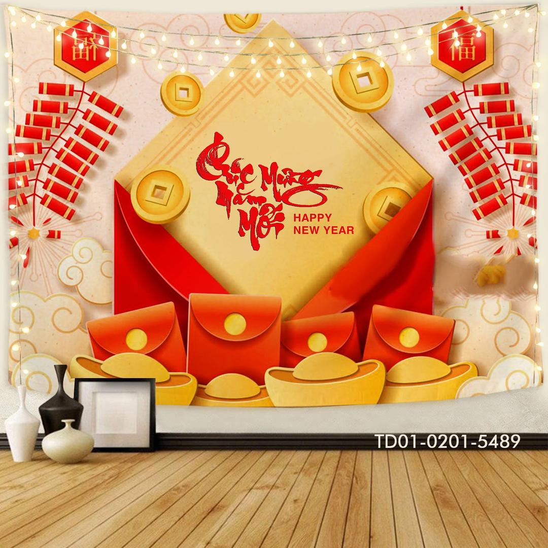 Tranh Vải Treo Tường Trang Trí Tết Chúc Mừng Năm Mới Tài Lộc Phú Quý