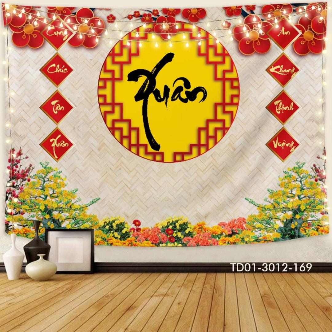Tranh Vải Treo Tường Trang Trí Tết Cung Chúc Tân Xuân An Khang Thịnh Vượng