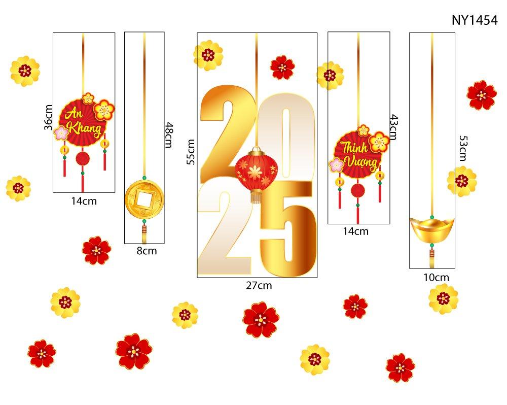 Decal trang trí tết dây treo tài lộc và đồng tiền may mắn 2025