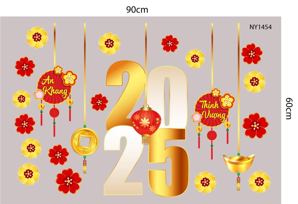Decal trang trí tết dây treo tài lộc và đồng tiền may mắn 2025