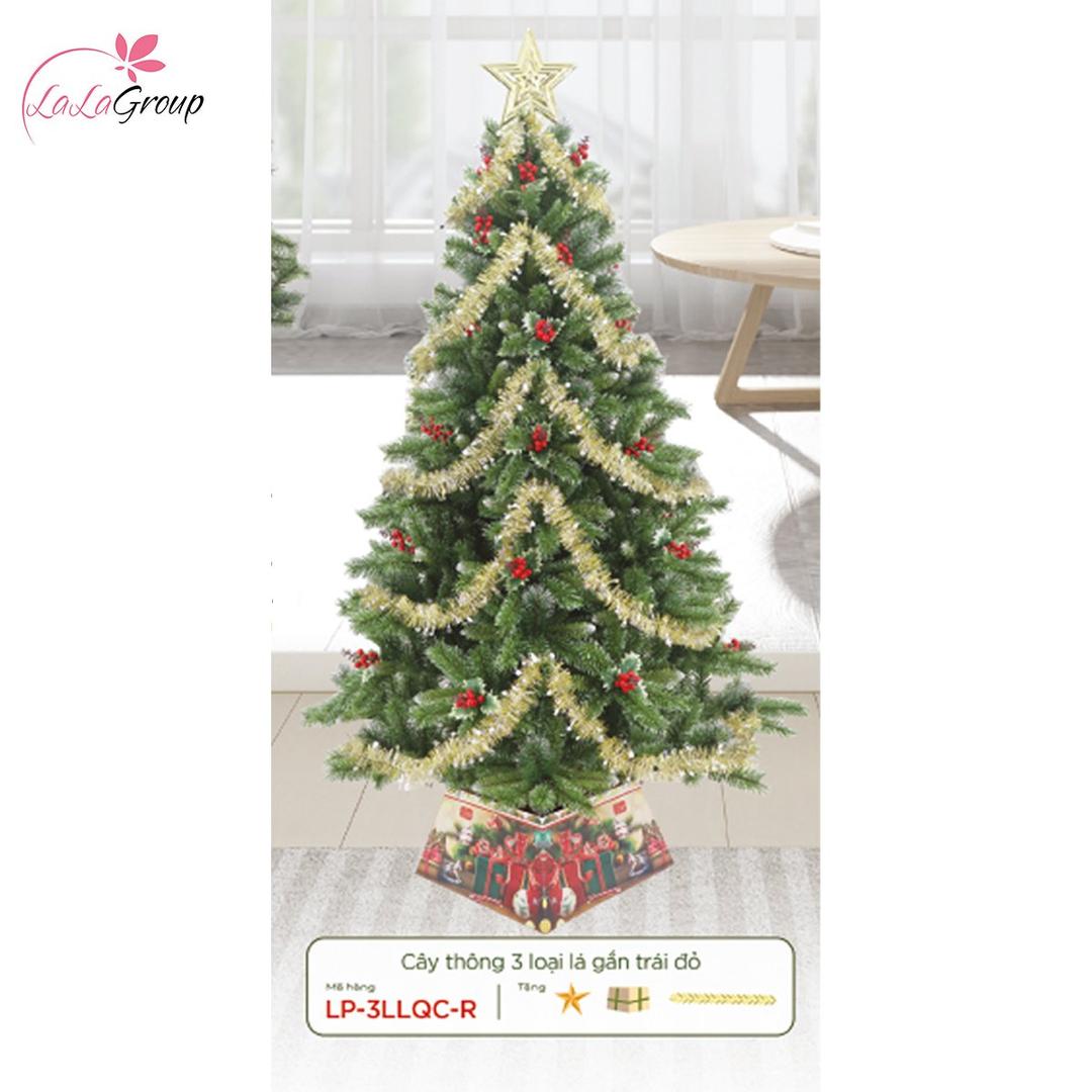 Cây thông noel 3 loại lá gắn trái đỏ