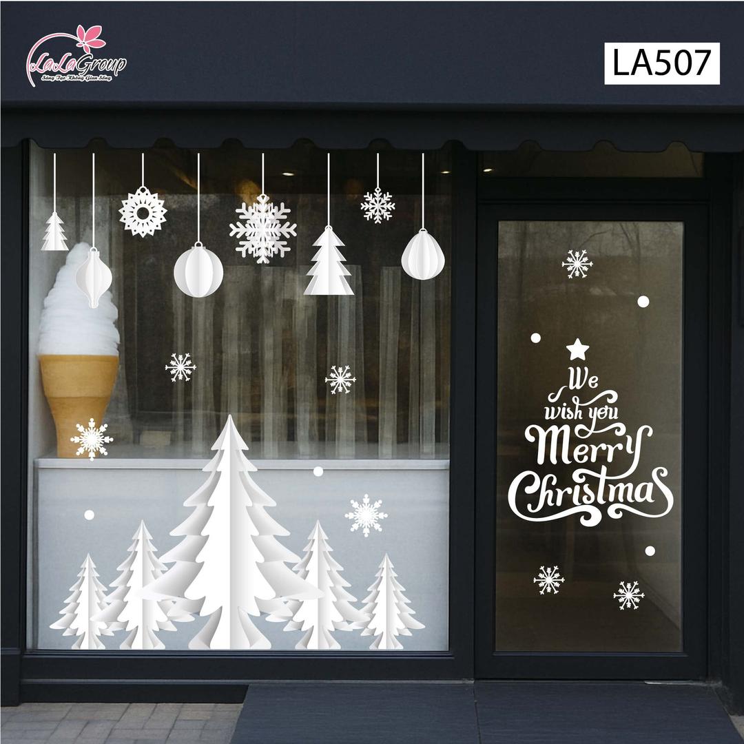 Combo Decal Trang Trí Noel Cây Thông Tuyết Và Những Quả Châu Pha Lê Xinh Xắn