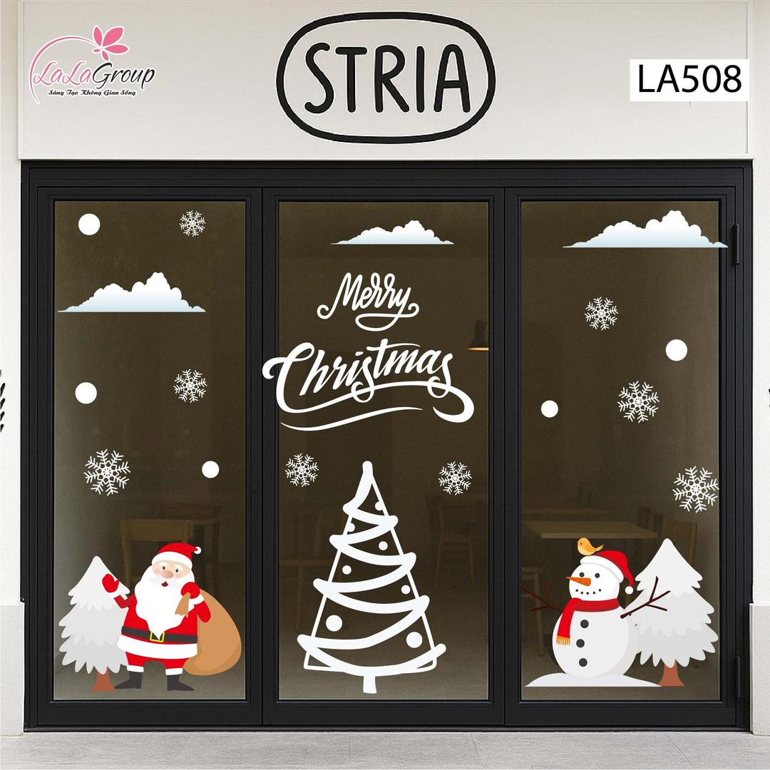 Combo Decal Trang Trí Noel Ông Già Noel Và Cây Thông Tuyết Trắng
