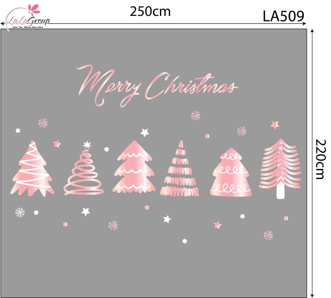 Combo Decal Trang Trí Noel Những Cây Thông Hồng Lung Linh Trong Tuyết