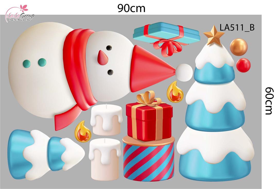 Combo Decal Trang Trí Noel Người Tuyết Và Tuần Lộc Cùng Những Phần Quà Xinh Xắn
