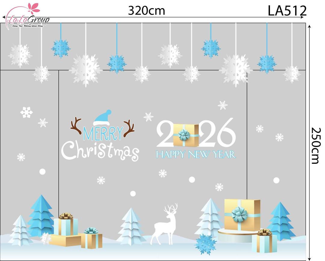 Combo Decal Trang Trí Noel Cây Thông Xanh Và Những Bông Tuyết Trắng
