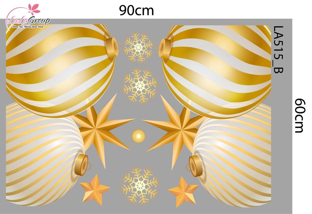 Combo Decal Trang Trí Noel Vòng Nguyệt Quế Và Những Quả Châu Vàng Lấp Lánh