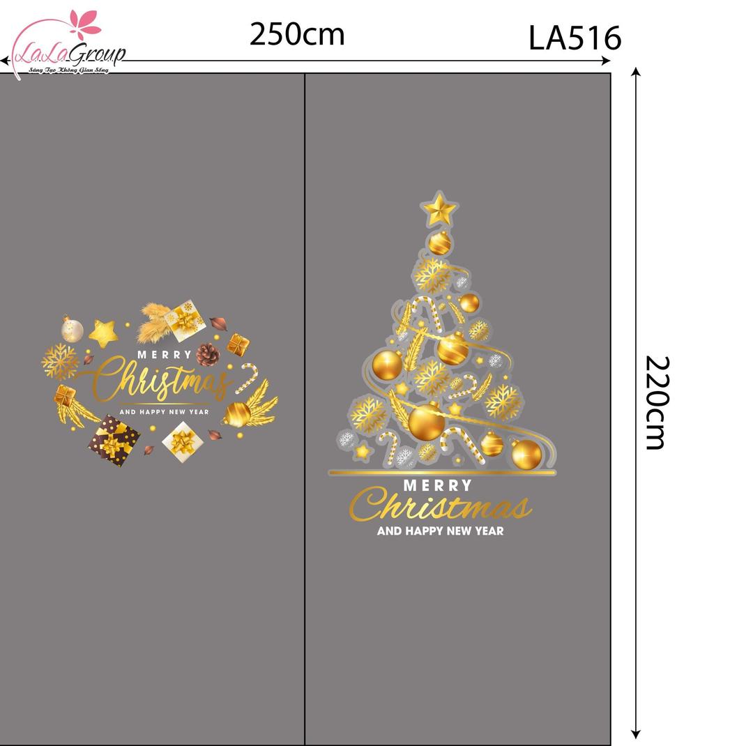 Combo Decal Trang Trí Noel Merry Christmas Và Cây Thông Trang Trí Lung Linh Sắc Vàng