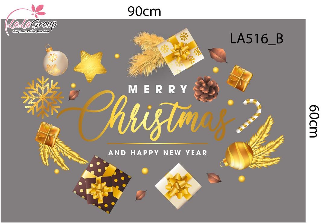 Combo Decal Trang Trí Noel Merry Christmas Và Cây Thông Trang Trí Lung Linh Sắc Vàng
