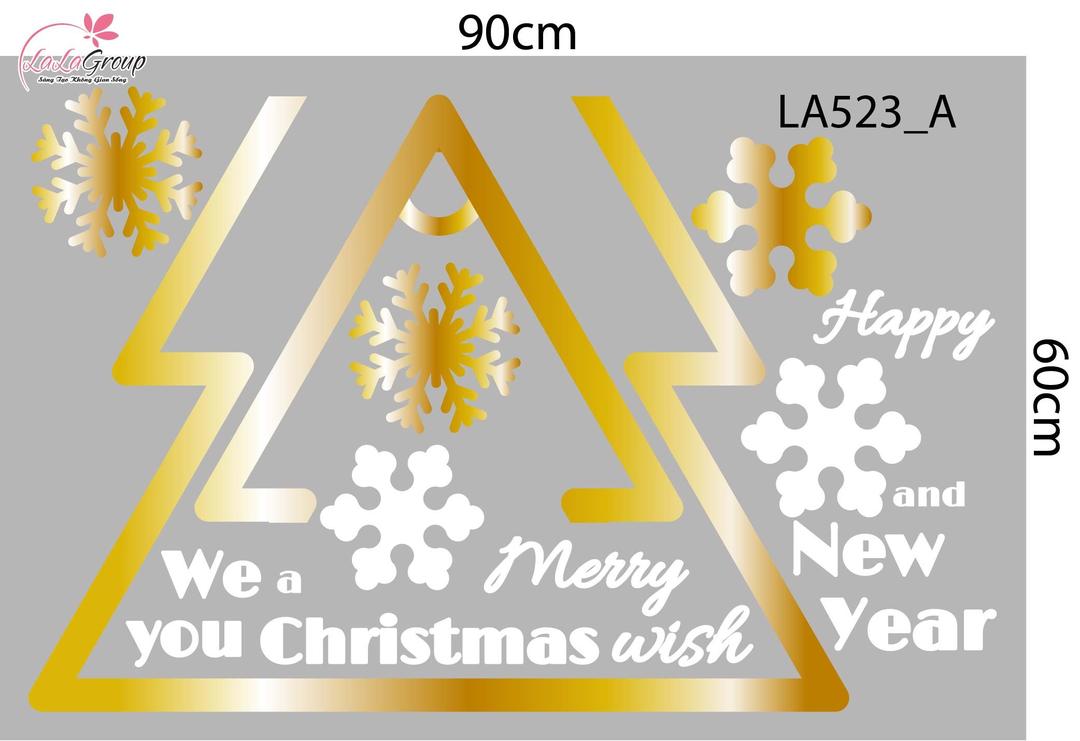 Combo Decal Trang Trí Noel Merry Christmas Và Cây Thông Nơ Vàng