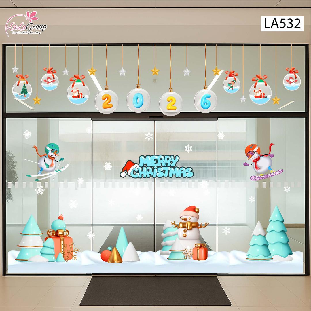 Combo Decal Trang Trí Noel Dây Treo Quả Cầu Thủy Tinh Và Cây Thông Xanh Mint